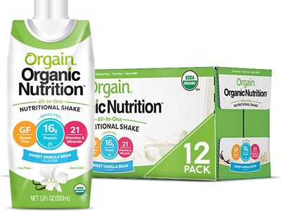 Purchase Orgain Organic Nutritional Shake, Sweet Vanilla Bean - Meal Replacement, 16g Protein, 21 Vitamins & Minerals, Gluten Free, Soy Free, Kosher, Non-GMO, 11 Ounce, 12 Count at Amazon.com
