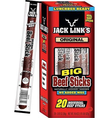Purchase Jack Link's Beef Sticks, Original, 0.92 Ounce (20 Count) - Great Protein Snack, Meat Stick with 5g of Protein, Made with 100% Premium Beef, No Added MSG at Amazon.com