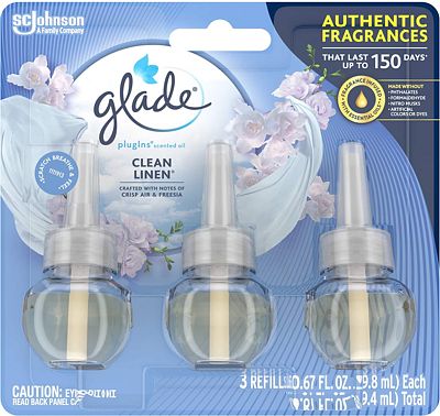 Purchase Glade PlugIns Refills Air Freshener, Scented and Essential Oils for Home and Bathroom, Clean Linen, 2.01 Fl Oz, 3 Count at Amazon.com
