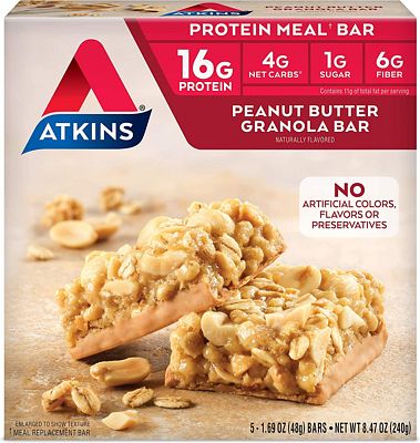 Purchase Atkins Protein-Rich Meal Bar, Peanut Butter Granola, 5 Count each pack, 8.4 Ounce at Amazon.com