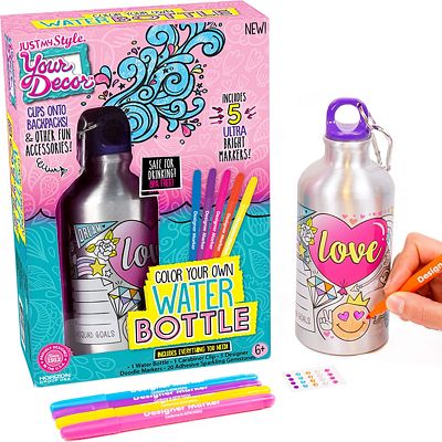 Purchase Your Decor Color Your Own Water Bottle, DIY Bottle Coloring Craft Kit, BPA Free, Markers & Gemstones Included at Amazon.com