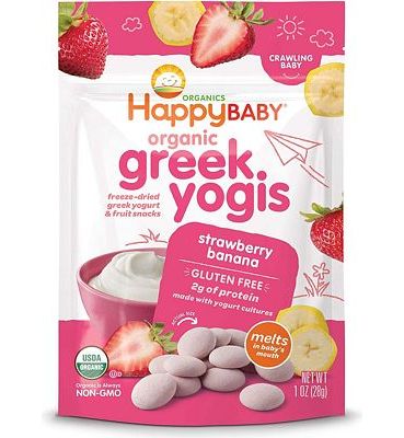 Purchase Happy Baby Organic Greek Yogis Freeze-Dried Greek Yogurt and Fruit Snacks Strawberry/Banana, 1 Ounce Bag at Amazon.com