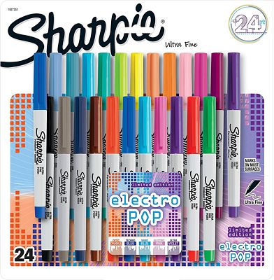 Purchase Sharpie Electro Pop Permanent Markers, Ultra Fine Point, Assorted Colors, 24 Count at Amazon.com