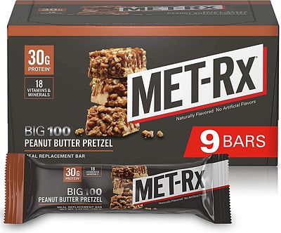 Purchase MET-Rx Big 100 Colossal Protein Bars, Great as Healthy Meal Replacement, Snack, and Help Support Energy, Peanut Butter Pretzel, With Vitamin A, Vitamin C, and Zinc, 100 g, 9 Count at Amazon.com