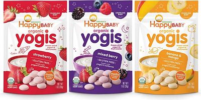 Purchase Happy Baby Organic Yogis Freeze-Dried Yogurt & Fruit Snacks, 3 Flavor Variety Pack, 1 Ounce at Amazon.com