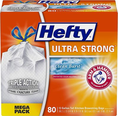 Purchase Hefty Ultra Strong Tall Kitchen Trash Bags - Clean Burst, 13 Gallon, 80 Count at Amazon.com