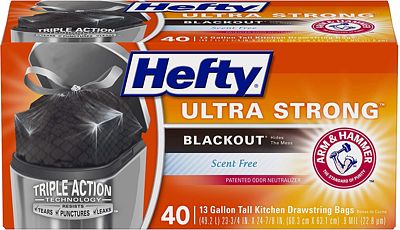 Purchase Hefty Ultra Strong Tall Kitchen Trash Bags, Blackout, Unscented, 13 Gallon, 40 Count at Amazon.com