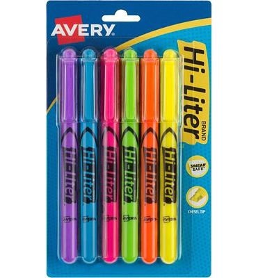 Purchase Avery Hi-Liter Pen-Style Highlighters, Chisel Tip, 6 Assorted Color Highlighters at Amazon.com