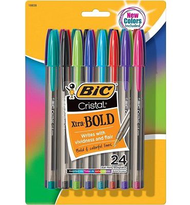 Purchase BIC MSBAPP241-A-AST Cristal Xtra Bold Fashion Ballpoint Pen, Bold Point (1.6mm), Assorted Colors, 24-Count at Amazon.com