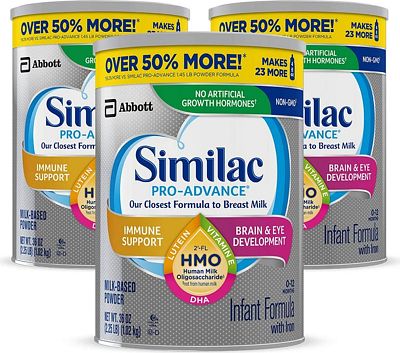 Purchase Similac Pro-Advance Non-GMO Infant Formula with Iron, with 2-FL HMO, for Immune Support, Baby Formula, Powder, 36 oz, 3 Count (One-Month Supply) at Amazon.com