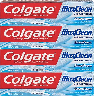 Purchase Colgate MaxClean Foaming Toothpaste with Whitening, Mint - 6 Ounce (4 Count) at Amazon.com