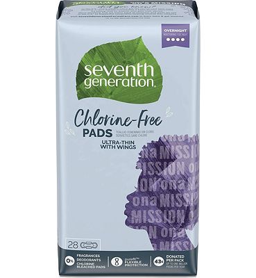 Purchase Seventh Generation Ultra Thin Pads, Overnight with Wings, Chlorine Free, 28 Count at Amazon.com