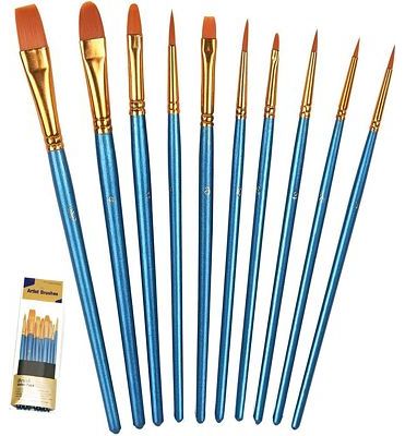 Purchase BOSOBO Paint Brush Set, 10pcs Round Pointed Tip Nylon Hair Artist Detail Paintbrushes, Professional Fine Acrylic Oil Watercolor Brushes for Face Nail Body Art Craft Model Miniature Painting, Blue at Amazon.com