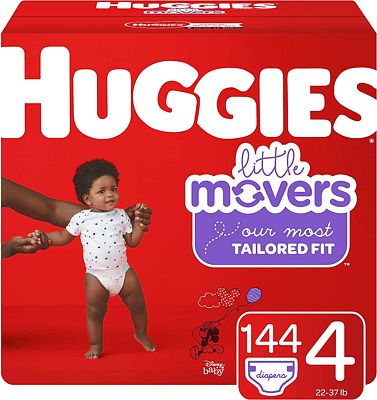 Purchase Huggies Little Movers Diapers, Size 4 (22-37 lb.), 144 Ct, Economy Plus Pack at Amazon.com