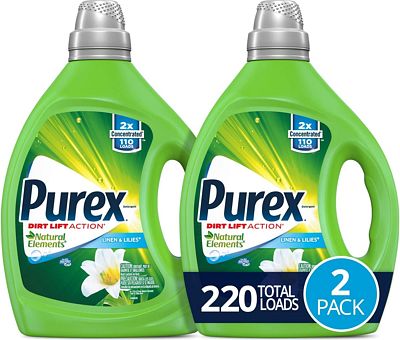 Purchase Purex Liquid Laundry Detergent, Natural Elements Linen & Lilies, 2X Concentrated, 2 Count, 220 Total Loads at Amazon.com