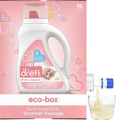 Purchase Dreft Stage 1: Newborn, Ultra Concentrated Liquid Laundry Baby Detergent eco-Box, HE Compatible, 105 fl oz, 96 Loads at Amazon.com