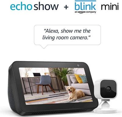 Purchase Echo Show 5 Charcoal with Blink Mini Indoor Smart Security Camera, 1080 HD with Motion Detection at Amazon.com
