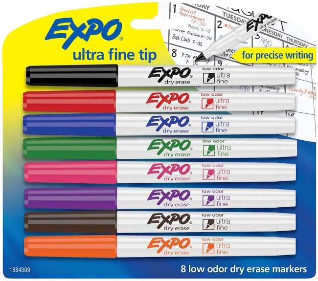 Purchase EXPO 1884309 Low-Odor Dry Erase Markers, Ultra Fine Tip, Assorted Colors, 8-Count at Amazon.com