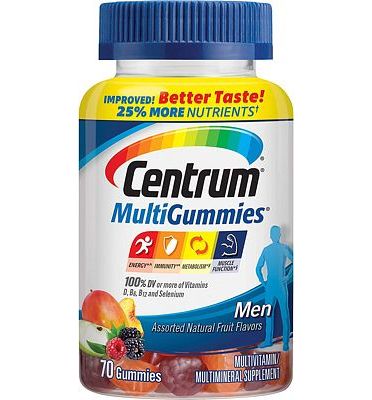 Purchase Centrum Men MultiGummies (70 Count, Natural Cherry, Berry, Apple Flavor) Multivitamin / Multimineral Supplement Gummies at Amazon.com