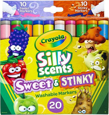 Purchase Crayola Silly Scents Sweet & Stinky Scented Markers, 20 Count, Washable Markers, Gift for Kids, Age 3, 4, 5, 6 at Amazon.com