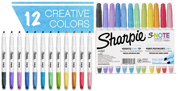 Purchase Sharpie S-Note Creative Markers, Highlighters, Assorted Colors, Chisel Tip, 12 Count on Amazon.com