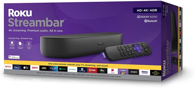 Purchase Roku Streambar, 4K/HD/HDR Streaming Media Player & Premium Audio, All In One, Includes Roku Voice Remote, Released 2020 at Amazon.com