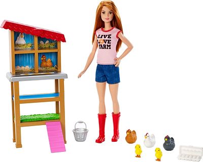 Purchase Barbie Chicken Farmer Doll, Red-Haired, and Playset with Henhouse and Accessories at Amazon.com