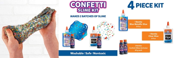Purchase Elmers Confetti Slime Kit, Slime Supplies Include Metallic Glue, Clear Glue, Confetti Magical Liquid Slime Activator, 4 Count on Amazon.com