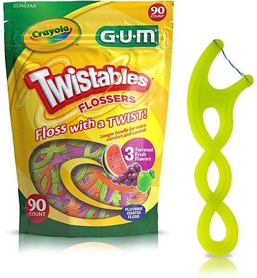 Purchase GUM Crayola Twistables Flossers, Fluoride Coated, Twisted Fruit Flavors, Ages 3+, 90 Count at Amazon.com