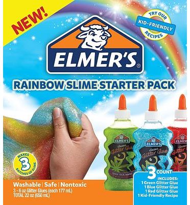 Purchase Elmers Rainbow Slime Starter Kit with Green, Blue and Red Glitter Glue, 6 Ounces Each, 3 Count at Amazon.com