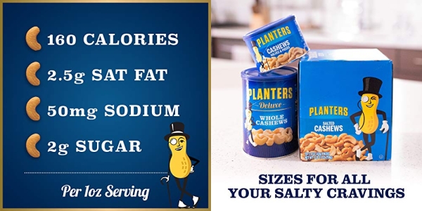 Purchase Planters Lightly Salted Deluxe Whole Cashews (1lb 2.25oz Canister) on Amazon.com