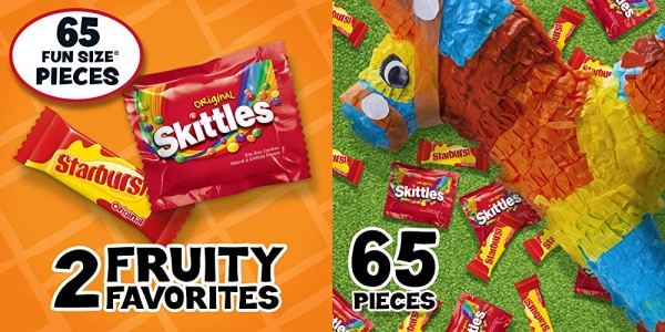 Purchase SKITTLES & STARBURST Halloween Candy Fun Size Variety Mix 31.9-Ounce Bag, 65 Pieces on Amazon.com
