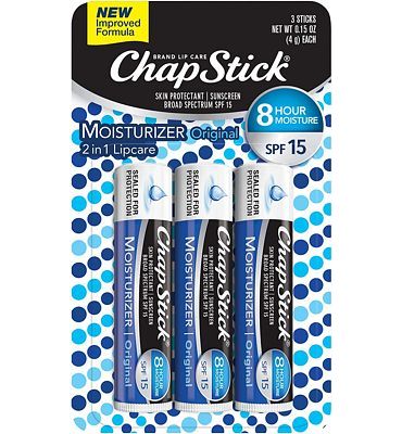 Purchase ChapStick Lip Moisturizer and Skin Protectant (Original Flavor, 1 Blister 3 Count) Lip Balm Tube, Sunscreen, SPF 15, 3 Count at Amazon.com
