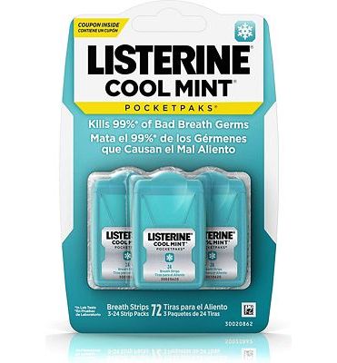 Purchase Listerine Cool Mint Pocketpaks Breath Strips Kills Bad Breath Germs, 24-Strip Pack, 3 Pack at Amazon.com