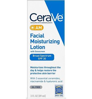 Purchase CeraVe AM Facial Moisturizing Lotion SPF 30, Oil-Free Face Moisturizer with Sunscreen, Non-Comedogenic, 3 Ounce at Amazon.com