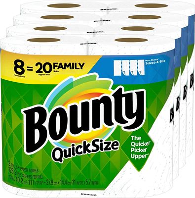 Purchase Bounty Quick-Size Paper Towels, 8 Family Rolls = 20 Regular Rolls at Amazon.com