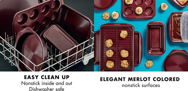Purchase Circulon Nonstick Bakeware Set with Nonstick Bread Pan, Baking Pan, Cookie Sheet / Baking Sheet and Cake Pans - 5 Piece, Merlot Red on Amazon.com