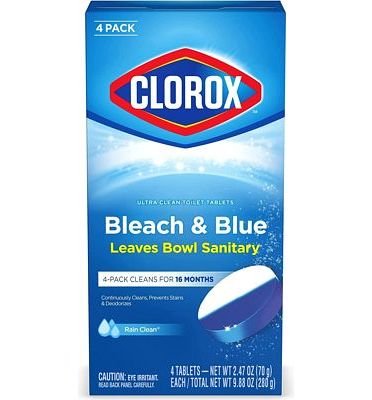 Purchase Clorox Ultra Clean Toilet Tablets Bleach & Blue, Rain Clean Scent 2.47 Ounces Each, 4 Count at Amazon.com