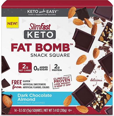 Purchase SlimFast Keto Fat Bomb Snack Squares - Dark Chocolate Almond Squares - 14 Count Box - Pantry Friendly at Amazon.com