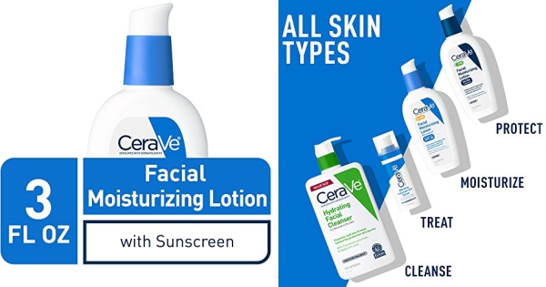 Purchase CeraVe AM Facial Moisturizing Lotion SPF 30, Oil-Free Face Moisturizer with Sunscreen, Non-Comedogenic, 3 Ounce on Amazon.com