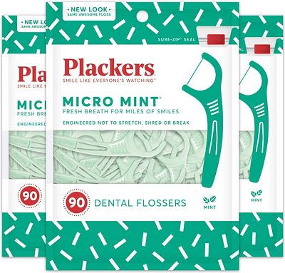 Purchase Plackers Micro Mint Dental Floss Picks, 90 Count, Pack of 3 at Amazon.com