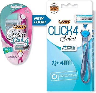 Purchase BIC Soleil Bella Click Women's 4-Blade Disposable Razor, 1 Handle and 4 Cartridges at Amazon.com
