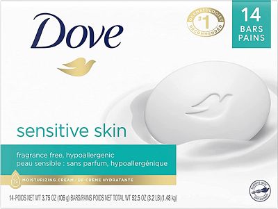 Purchase Dove Beauty Bar More Moisturizing Than Bar Soap for Softer Skin, Fragrance-Free, Hypoallergenic Beauty Bar Sensitive Skin With Gentle Cleanser 3.75 oz, 14 Bars at Amazon.com