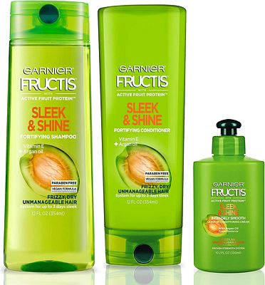 Purchase Garnier Fructis Sleek and Shine Shampoo, Condition + Leave-In Conditioning Cream Kit at Amazon.com