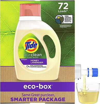 Purchase Tide Purclean Plant-Based EPA Safer Choice Liquid Laundry Detergent Soap Eco-Box, Ultra Concentrated High Efficiency (HE), 72 Loads at Amazon.com