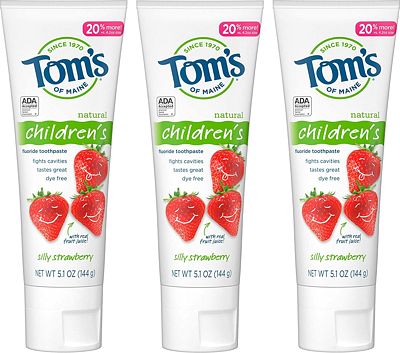 Purchase Tom's of Maine Natural Children's Fluoride Toothpaste, Silly Strawberry, 5.1 oz. 3-Pack at Amazon.com