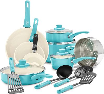 Purchase GreenLife Soft Grip Healthy Ceramic Nonstick, Cookware Pots and Pans Set, 16 Piece, Bright Blue at Amazon.com