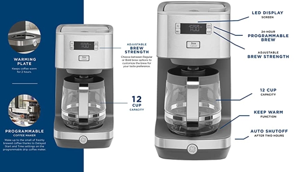 Purchase GE Drip Coffee Maker With Timer, 12-Cup Glass Carafe Coffee Pot on Amazon.com