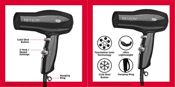Purchase REVLON 1875W Lightweight + Compact Travel Hair Dryer, Black on Amazon.com