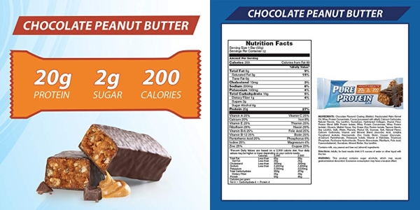 Purchase Pure Protein Chocolate Peanut Butter Protein Bars, 1.76 oz, 12 Count on Amazon.com